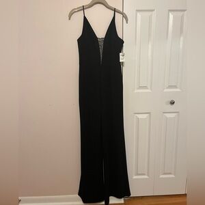 Low Back Lace V Plunge Neck Black Jumpsuit Vintage Charlotte Russe